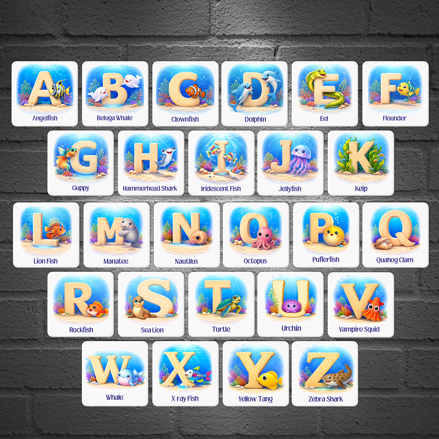 TISMAG™ Underwater Alphabet Collection Button Magnet Set (A–Z)