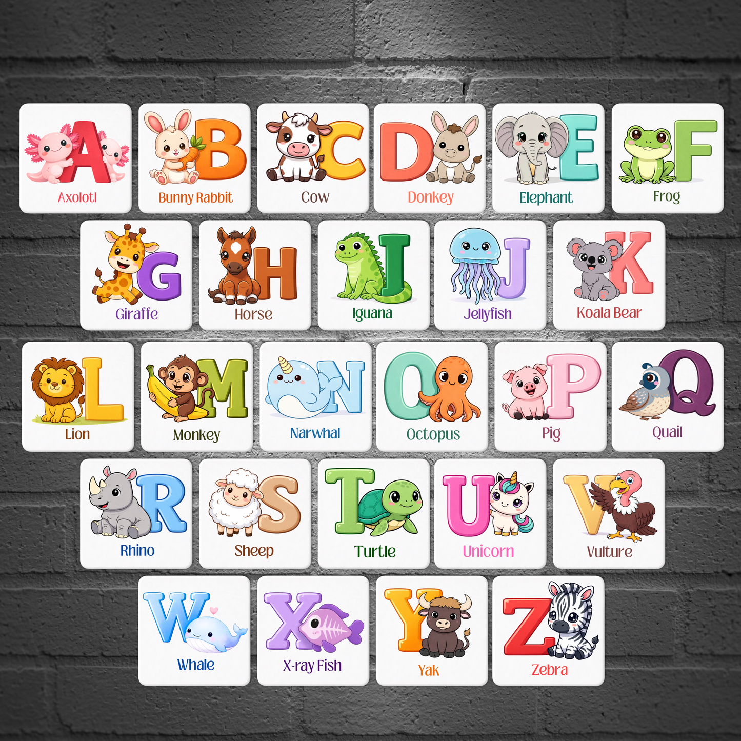 TISMAG™ Animal Alphabet Collection Button Magnet Set (A–Z)